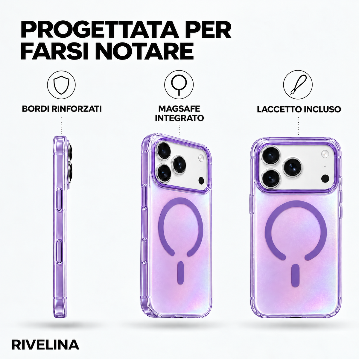 Funda Glamour Iridiscente con Colgante Rivelina™